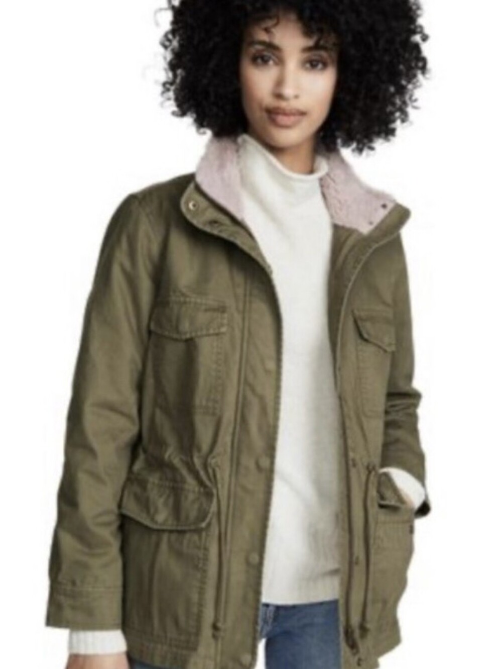 Madewell Lavender Sherpa Trimmed Olive Field Utility Jacket